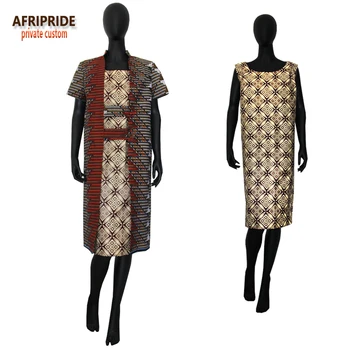2017 toamna afro-2-piese de costum pentru femei AFRIPRIDE maneci scurte vițel lungime strat+fără mâneci O-gât de vițel lungime rochie A722636