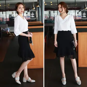 2017sexy topsSummer V-neck Șifon Bluza Femei Office Doamnelor de Sus Munca Tricouri Îmbrăcăminte coreeană Alb Gri Roz S-XL