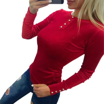 2018 Catifea Tricouri Bluze de Moda Primavara Toamna Tricouri Sexy cu Maneci Lungi Solid Topuri Casual Butonul de Petrecere Femei Tricou Blusas GV508