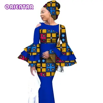 2018 din Africa Privat Personalizat, Rochie herve Bazin Riche Femei Costum Rochie cu Maneca Lunga Topuri și Lung Fusta Print de Mari Dimensiuni M-6XL WY2822