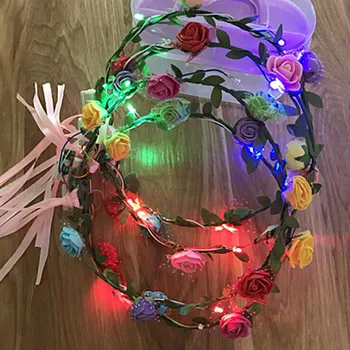 2018 Femei Fete plin de culoare LED Intermitent Flori cu Bandă de susținere Ghirlanda de Lumina Coroană de flori Frizură Petrecere, Accesorii de Par