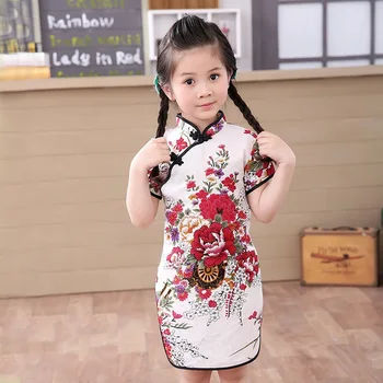 2018 fetiță Chineză rochie haine stil de vara infantis bumbac&L rochii Tradiționale roșu petrecere de anul nou qipao