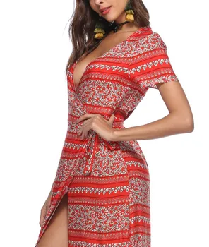 2018 Imprimare Nou Boemia Stil de Vacanta Femei rochie Boho Longuette Subțire de Vară, Plajă, Sexy Leg laddy Bretele rochie de protecție solară