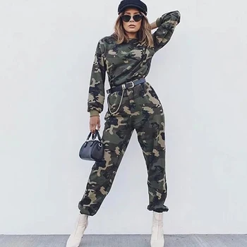 2018 Lanț de Moda Militare de Camuflaj pantaloni femei Armatei negru talie mare libertate de Camuflaj pantaloni Pantaloni Strada Jogger trening