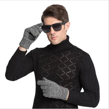 2018 Lux Plam piele de Oaie Autentic Mănuși de Moda pentru Bărbați de Iarnă Cald Mănuși Groase de Lână Deget Plin de Personalitate Tricotate Mănușă de box