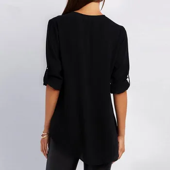 2018 Noi De Primavara-Vara Pentru Femei De Moda Topuri Casual Street Half Sleeve V-Neck Bluza Vrac Plus Dimensiune Șifon Fermoar Bluza, Tricouri