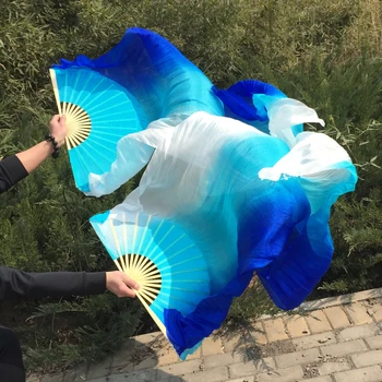 2018 Nou 1 pereche(Stanga+Dreapta) mătase naturală belly dance fan voal 1,8 m Albastru+Albastru deschis+Alb