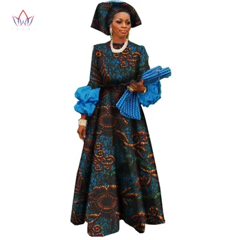 2018 Nou Africane Rochii pentru Femei Bazin Riche Ceara Print Plus Dimensiune Africane Îmbrăcăminte Dashiki Lantern Maneca Lunga Rochie WY1144