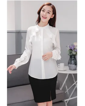 2018 nouă primăvară femei topuri de moda bluză cu mâneci lungi birou doamnă elegant solid tricouri casual slim femei albe îmbrăcăminte D451 30