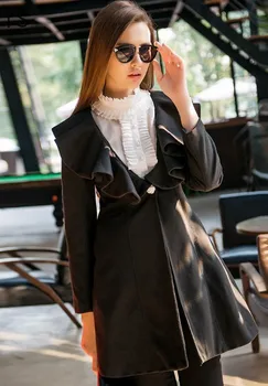 2018 Printesa Dulce Stil Nou Sosire EUR Roz Slim Turn-dTwn Volane Guler Lână Coats pentru Femei Îmbrăcăminte de Transport Gratuit