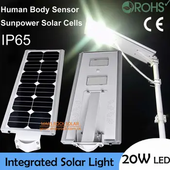 20W LED de Energie Solară Lumină pe Stradă, 40W Panou Solar Baterie 18AH Toate Într-O singură, Solar Senzor de Lumină, Integrate Solar de Iluminat în aer liber