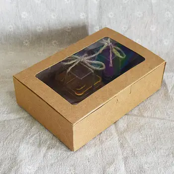 25pcs- 18*12*5cm Hârtie Kraft cutie cu Fereastra Clar Tort Cookie Cutii de Bomboane pentru DIY Petrecere de Nunta, Cadou de Ambalare