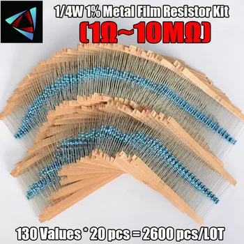 2600pcs 130 de Valori 1/4W 0.25 W 1% Rezistențe cu Film Metalic Asortate Pachet Kit Set Mulțime Rezistențe Gama de Seturi condensatoare Fixe