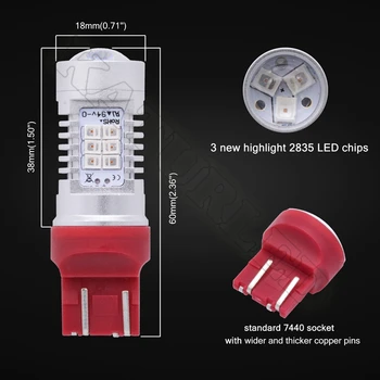 2x T20 7443 580 de Mare Putere 80w Extrem de Luminoase 21 SMD 2835 Chips-uri W21/5W Obiectiv Becuri cu LED-uri cu Proiector Pentru Lumina de Frână de Culoare Roșie