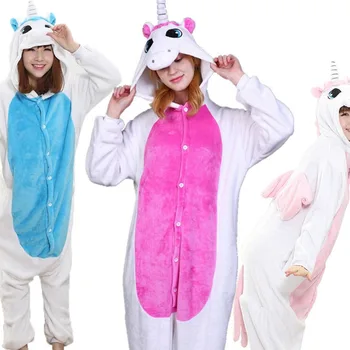 3 Culori Unicorn Set Pijama Femei Barbati Unisex Animal Pijama de Flanel Scutec unicornio Sleepwear Hanorac Halloween Cosplay Costum
