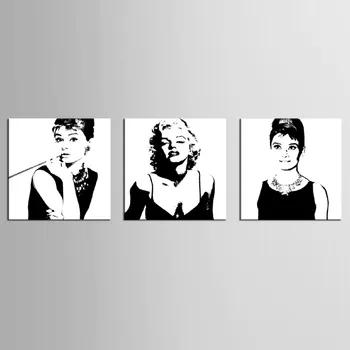 3 Panoul De Epocă Poster Portret Ulei Tablou Canvas Wall Art Imaginea De Marilyn Monroe Și Audrey Hepburn Panza Printuri Poze