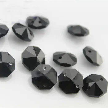 300pcs/lot 14mm Neagra cristal de sticlă octogon margele 2 gauri pandantive Pentru Chardeliers Părți Agățat ghirlanda componente accesorii