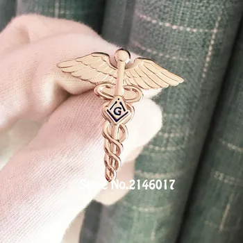 30mm Francmason Medic Ace și Broșă Lodge Zidărie Aripi Șarpe, Simbol Masoni Insigna de Metal Artizanat Masonice Pin Rever