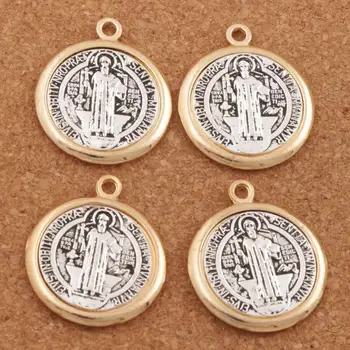 30pcs 31x26.6mm Antic de Argint Și de Aur Saint St Benedict Medalia Crucea de Distanțare Farmec Margele, Pandantive Bijuterii DIY L1695