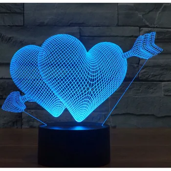 3D LED Lumina de Noapte Cadou de Ziua Îndrăgostiților O Săgeată Prin Inimă cu 7 Culori deschise pentru Decor Acasă Lampa Uimitoare
