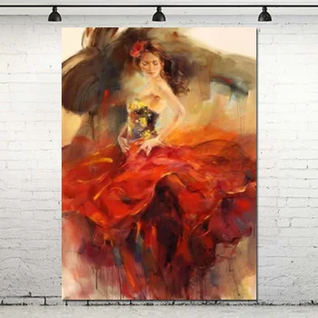 3Pcs Abstract Pictură în Ulei Dansatoare În Roșu Figura Pictura Pe Canvas Wall Art Poza Pentru Decor Acasă Poze Pictate manual