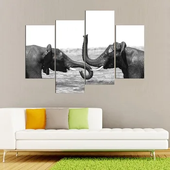 4 Buc (Fara Rama) Pictură În Ulei De Înaltă Calitate, Canvas Art Familie Decor Tablou Print Elefant Arta De Perete Imagine Fierbinte Vinde Cadou