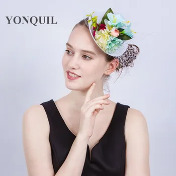 4 Culori Lady Mini mătase cu flori Pălării de Top Capac voaluri Fascinator Clip de Păr Costum Banda de Păr Accesorii de nunta spectacol petrecere SYF204