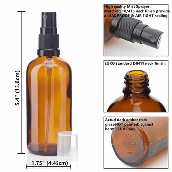 4 X 100ml Goale din Sticlă brună Aromoterapie Sticle de Spray cu Ceață Fină Pulverizator pentru ulei Esential de Parfum Cosmetice Containere