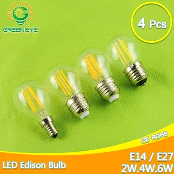 4buc/lot bec led E27 2W E14 4W 6W G45 led cob 220V e27 Sticlă LED Mingea Bec lampa Edison lampada Lămpilor Led Filament alb cald