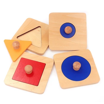 4buc/Lot Montessori Educative Jucarii din Lemn Geometrie Forma Introduceri 4 Seturi Multicolor Mână Apucați Placa Matematica Jucării de Învățare Copii mici