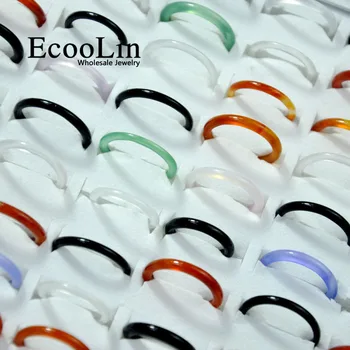 50Pcs EcooLin Bijuterii Multicolore Carneol Agatee Femei Fete Inele Subțiri Multe Culori Amestecate Pachete Vrac LR4021