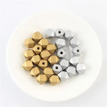 50pcs/lot 14mm Aur/Argint de Culoare Margele din Lemn Geometrie Poligon Forma de Margele din Lemn Pentru Bijuterii DIY Cercel Accesorii