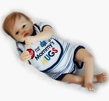 55 cm Reală în Căutarea de Păpuși pentru Copii Boneca Renăscut Băiat Bebe Papusa Ochi Albaștri Silicon Vinly Păpuși pentru Copii Cadou de Ziua de nastere