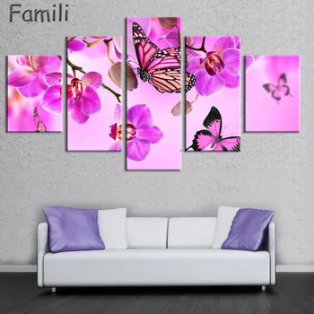 5pcs Imprimare poster canvas Wall Art orhidee roz Decor de artă pictură în ulei Modular imaginile de pe perete camera de zi(fara rama)