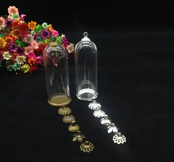 5sets/lot glob de sticlă de argint/bronz placat cu bază obișnuită, margele capac set flacoane de sticlă pandantiv de sticlă de dom constatările de bijuterii