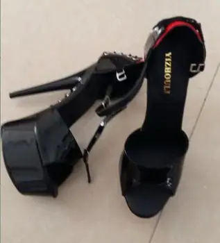 6 inch Subliniat Stilet tocuri Deget de la picior Deschis Cruce bandaj femei 15cm cu toc sandale cu platforma pantofi de dans pol