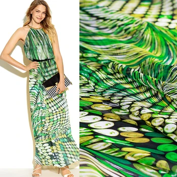 6momme 138cm latime verde abstract imprimat mătase de dud șifon vară rochie lunga tesatura de îmbrăcăminte de îmbrăcăminte Transport Gratuit