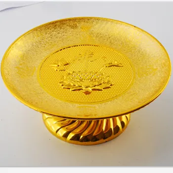 7 Inch Aur de Plastic, Platou cu Fructe Nobile Cult Budist Zeități Tava Ceremonie Budistă Nobil Bani și Comori de Sacrificiu Tava