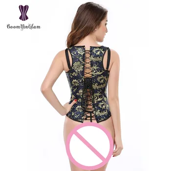 826# fashion design elegant ar trebui să curele body shaper brocart 12 spirală din oțel tras corset underbust corset vesta