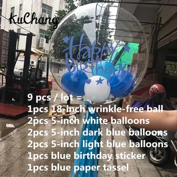 9pcs/lot de 18 inch Nu Rid Transparent Balon cu heliu+hârtie ciucure+la mulți ani Autocolant Copil Adult Cadou de Ziua de nastere partid Decor
