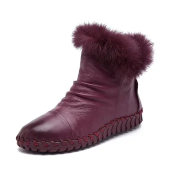 A68 Blana de Iepure Rex Cizme de Iarna din Piele 2016 Piele Cizme pentru Femei Pantofi de Bumbac Moale de bumbac Cizme Femei cusute de Mână