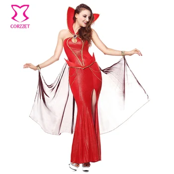 Adult Roșu De Vinil Stand Guler Fantezie Rochie Lungă, Carnaval, Cosplay Diavolul Regina Vampir Costum Halloween Costume Sexy Pentru Femei