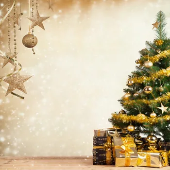 Allenjoy fotografie de Fundal pom de Crăciun cadouri de aur sclipici bokeh fundaluri foto studio foto photocall