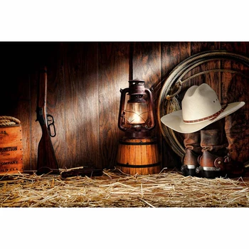 Allenjoy fundaluri de fotografie pistol Cowboy lampă cu kerosen la bord lemn iarba fundal fundal pentru studio foto