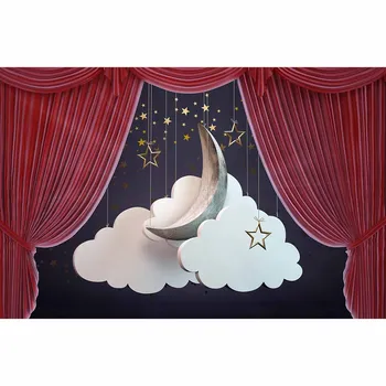 Allenjoy lună și nori set etapă în spatele o deschidere de Teatru perdea roșie pentru copii fotografice de fundal studio fonduri