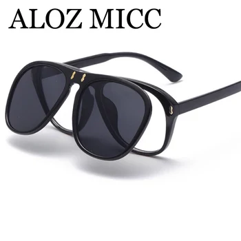 ALOZ MICC New Sosire Moda Flip ochelari de Soare Femei Bărbați Unic Supradimensionate Pătrat Ochelari de Soare Clapetă Două Lentile Ochelari de vedere Q344