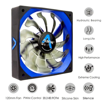 ALSEYE Cooler Ventilator de Calculator, 120mm PWM 4pin Ventilator pentru CPU Cooler / Radiator / PC Caz, 12V 500-2000 RPM Ventilatoare de Răcire Silențioase
