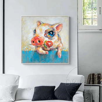 Amuzant Arta de Perete Pictura Artist de Mână-pictat Minunat Animal de Porc cu Ulei de Trandafir Tablou Drăguț de Porc Pictură în Ulei pentru Prietenul Cadou