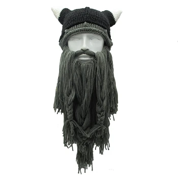 Amuzant Bărbați Vikingii Căciuli Tricot Pălării Barba Corn Bou Handmade Tricotate Pălării de Iarnă pentru Femei Cald Capace Cadou Masca de Partid Cosplay Capac