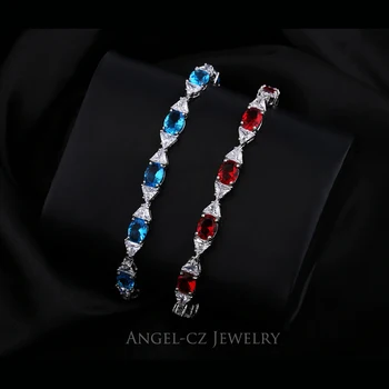 ANGELCZ Nobil Oval Albastru Inchis Cubic Zirconia Conecta Bowknot Cristal Femei Argint 925 Bratari & Brățări AB033
